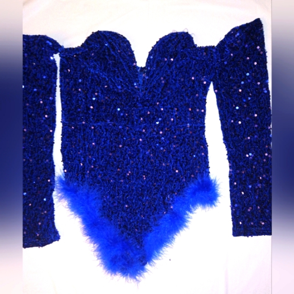 Sexy Sequins feather trim bodysuit